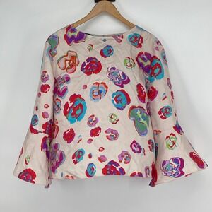 Emporio Armani‎ Silk Blouse 12 Abstract Floral Bell Sleeve Top Luxury Designer